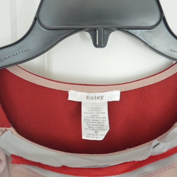 Esley Shift Dress Raw Fringe Red Light Blue Light Pink Size M - Picture 2 of 10